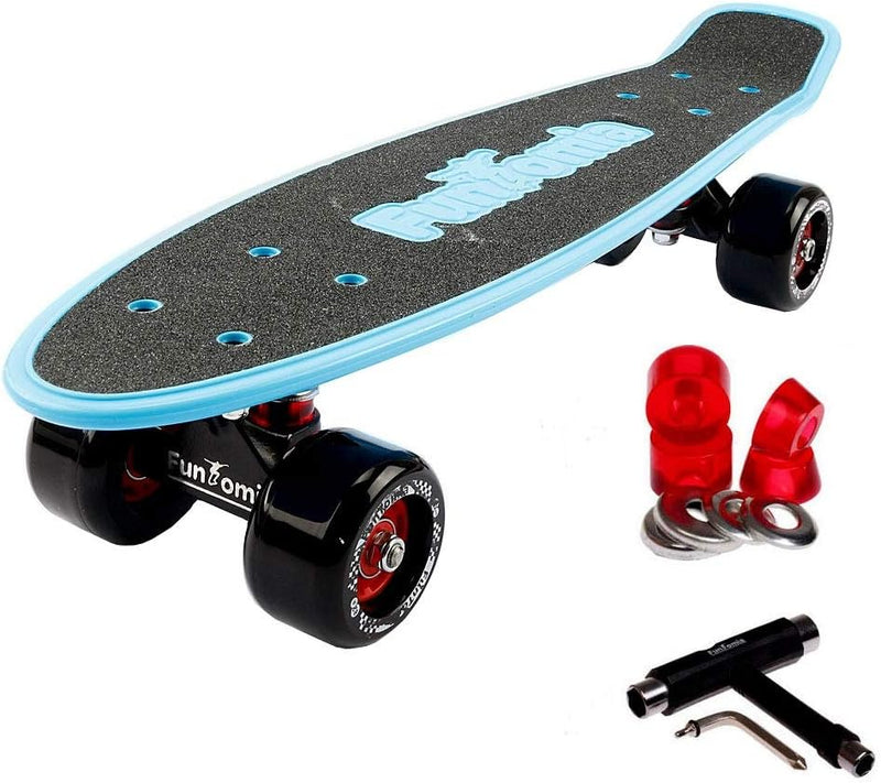 FunTomia Miniboard Cruiser Skateboard mit 70/65mm Big Wheel Rollen inkl. MACH1 Kugellager blau mit R