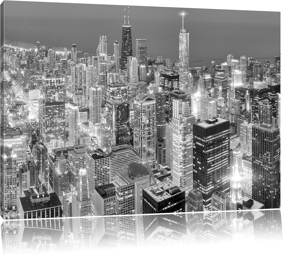 Pixxprint Luftaufnahme Chicago / 100x70cm Leinwandbild bespannt auf Holzrahmen/Wandbild Kunstdruck D