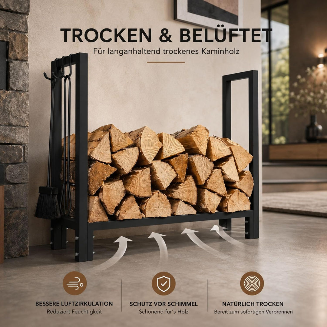SCHMIDT security tools Kaminholzregal 77 x 30 x 76 cm Brennholzregal aus Stahl Schwarz Kaminholzstän