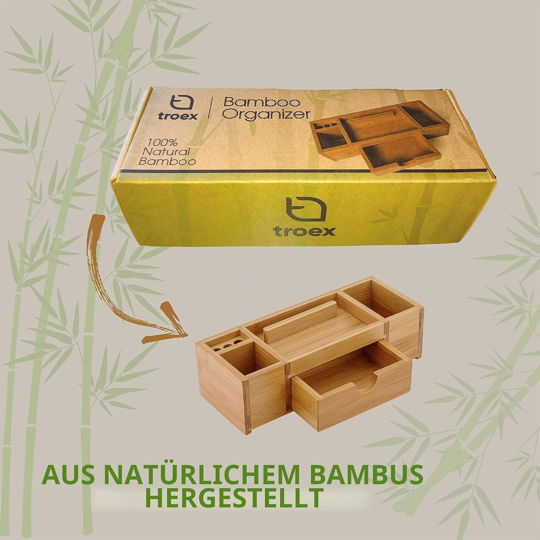 Schreibtisch-Organizer aus Bambus | Aufbewahrung, aufgeräumter Desktop für Büro, Zuhause | Holz-Orga