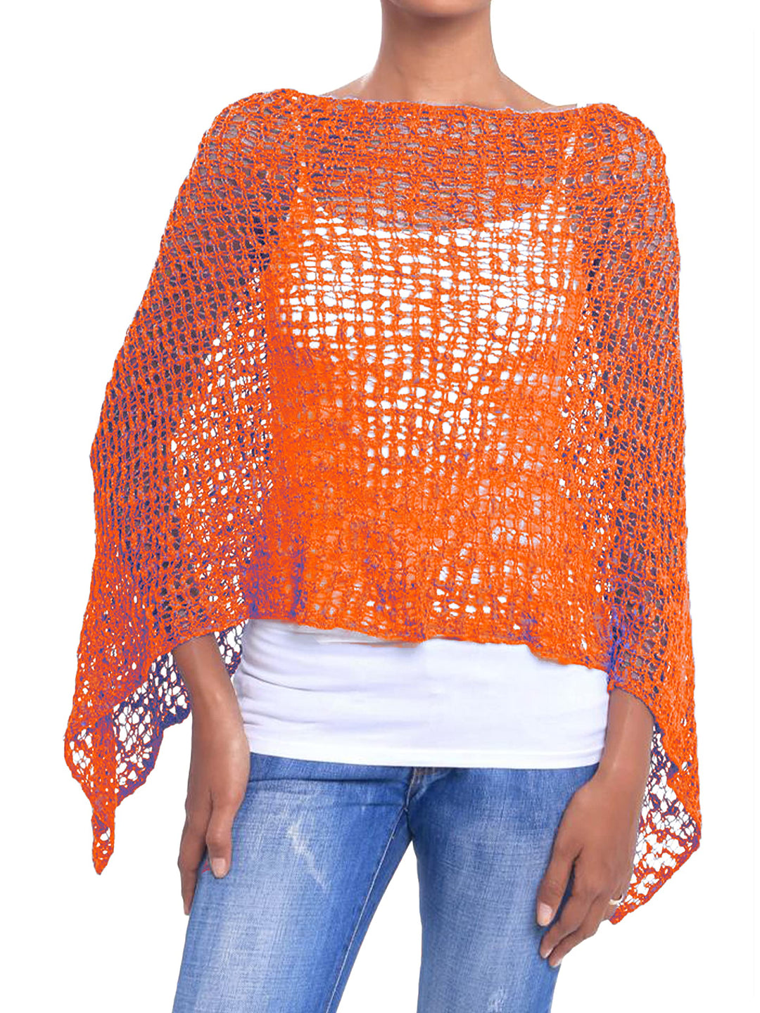JOPHY & CO. Damen-Poncho aus Netzstoff, Strickoptik, schulterfrei, für Sommer und Frühling, leicht u