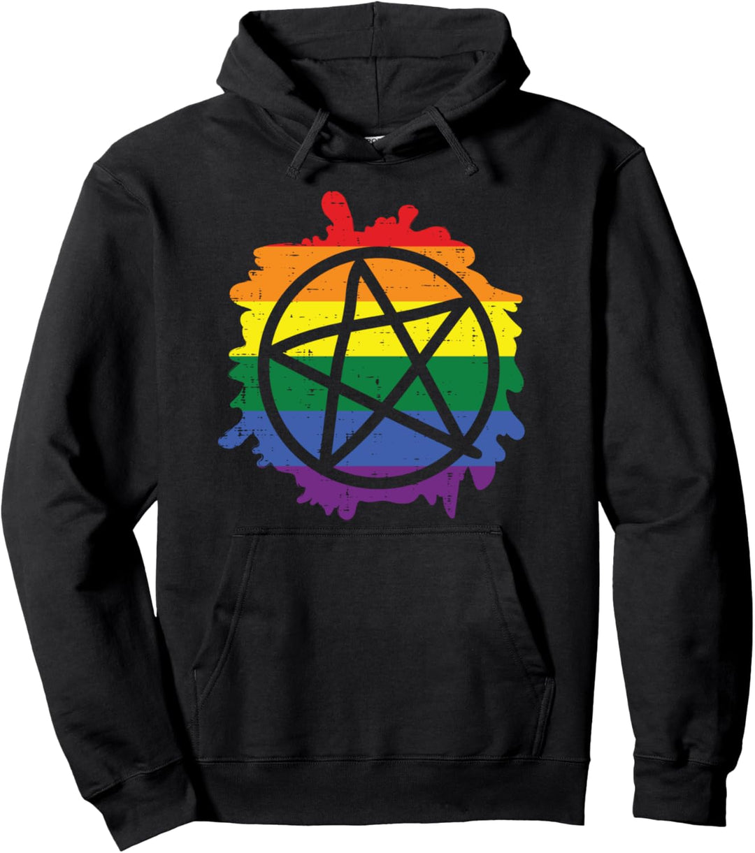 Pentagram Satanic Goth LGBTQ Rainbow Flag Gay Pride Ally Pullover Hoodie