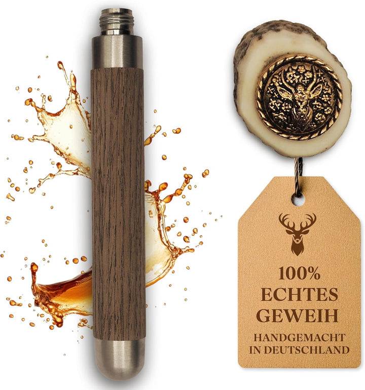 Flachmann mit echtem Hirschgeweih Deckel - 4cl Füllmenge, passt in Lederhose - Oktoberfest Gadget -