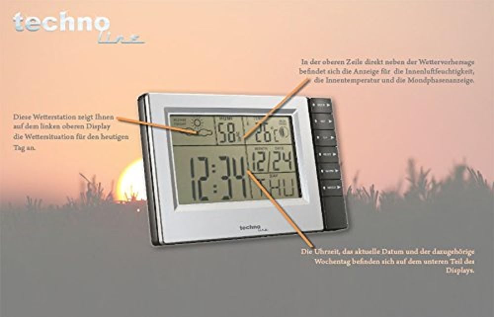 Technoline Wetterstation WS 9121 mit Vorhersage von Wettersituation, Innentemperatur und Mondphasena