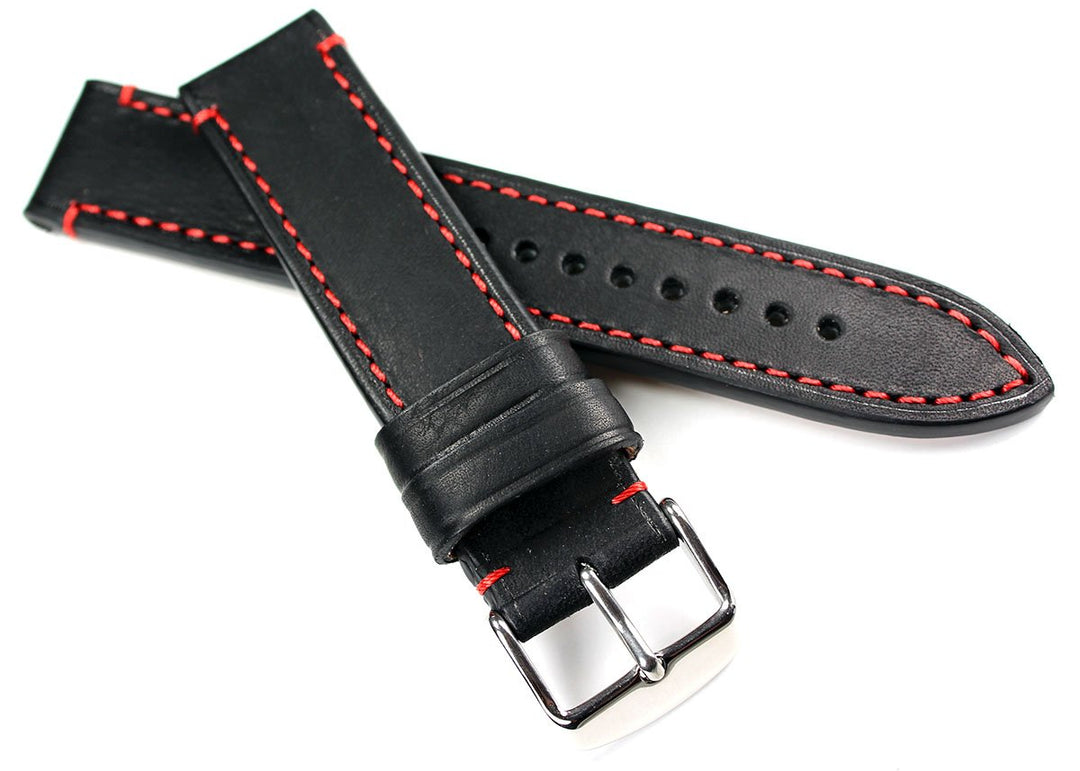 RIOS1931 20mm genuine Vintage Leder Deutsch Pilot robust Uhrenarmband schwarz rote Naht CT