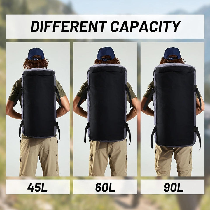 MIER Grosse Sporttasche wasserdicht Sportrucksack mit Schuhfach umwandelbar in Rucksack, 45L/60L/90L