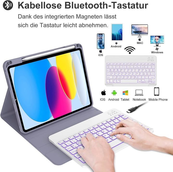 IVEOPPE Hülle mit Tastatur für iPad A16 11 Generation 2025/10 Generation 2022, Bluetooth Magnetische