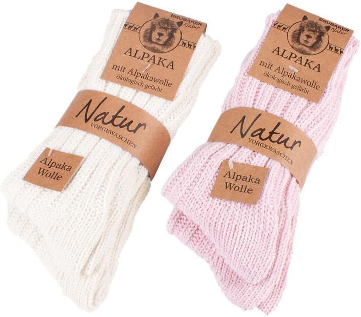 Brubaker 4 Paar Alpaka Socken sehr dick flauschig und warm - reine Alpakawolle 39-42 Beige- und Rosa
