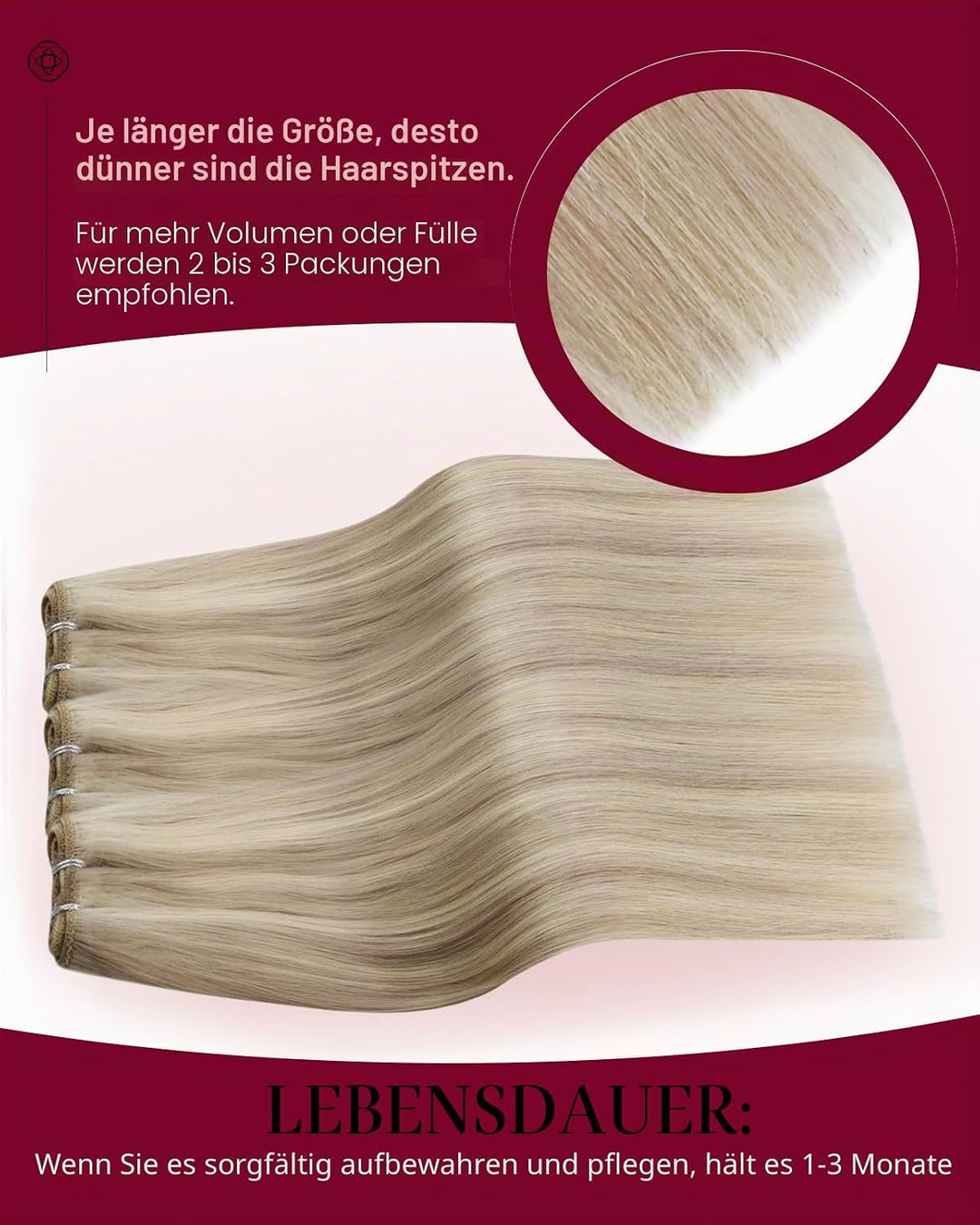 Moresoo Echthaar Tressen zum Einnähen Blond Remy Weaving Extensions Echthaar Tressen zum Einnähen Se