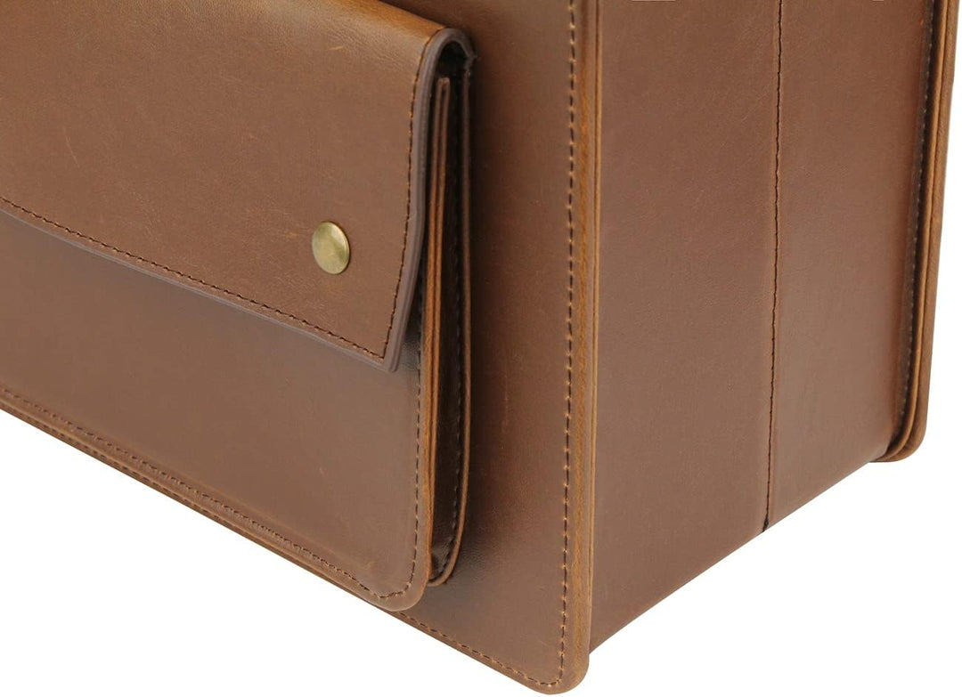 HofferRuffer Leder Zeitschriftenhalter mit Griff, Faltbarer Zeitungshalter mit Kleiner Vordertasche,