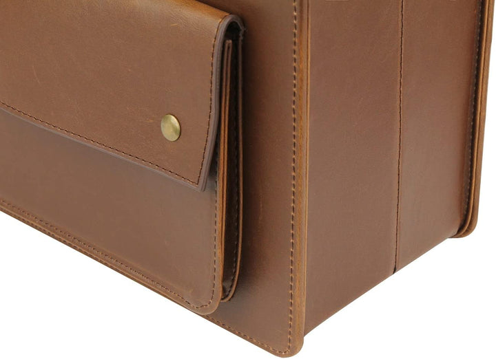 HofferRuffer Leder Zeitschriftenhalter mit Griff, Faltbarer Zeitungshalter mit Kleiner Vordertasche,