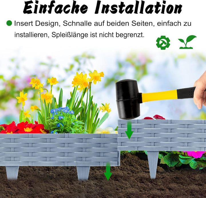 YUENFONG 5m Beeteinfassung Rasenkante Biegbarer Beetumrandungen Kunststoff Rasenkanten, Rattan-Optik