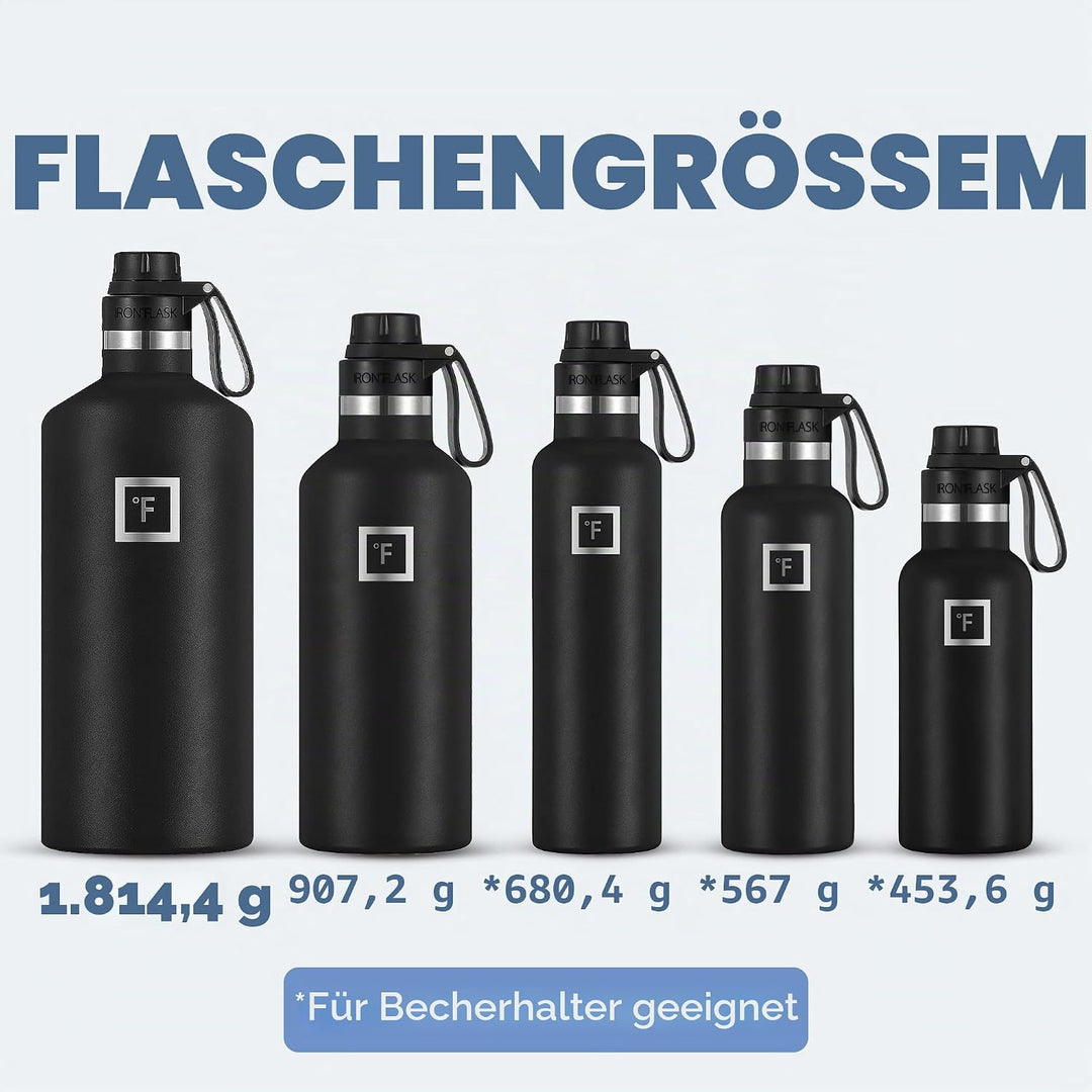 IRON °FLASK Edelstahl Trinkflasche mit 3 Deckel - Auslaufsicher Thermosflasche - Metall Wasserflasch