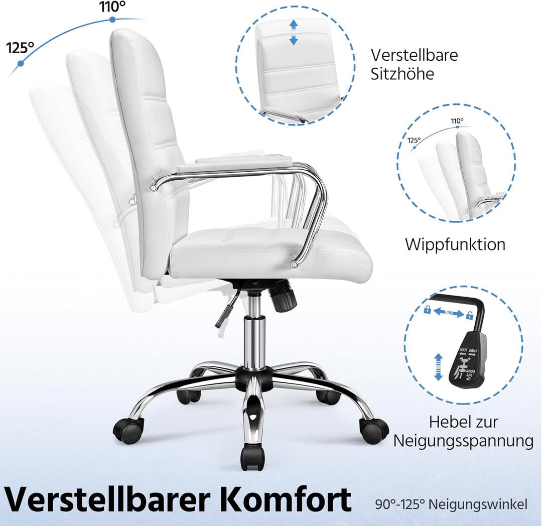 Yaheetech Bürostuhl ergonomischer Schreibtischstuhl, Drehstuhl mit Rollen, Bürohocker mit Armlehnen,