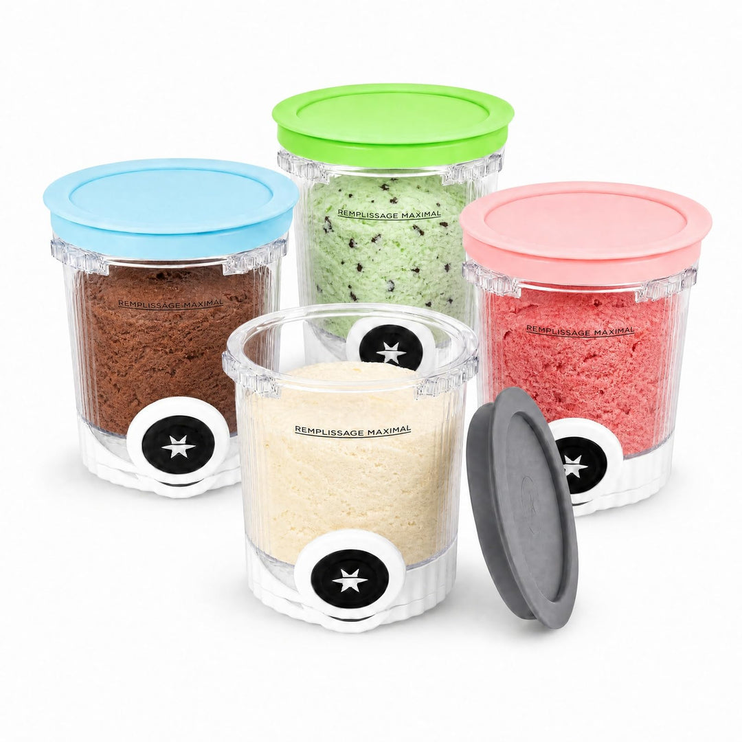 4 Stück Eiscreme Behälter Set für Ninja Creami, Ersatz Pint Container mit Deckel für NC700 NC701 Mod