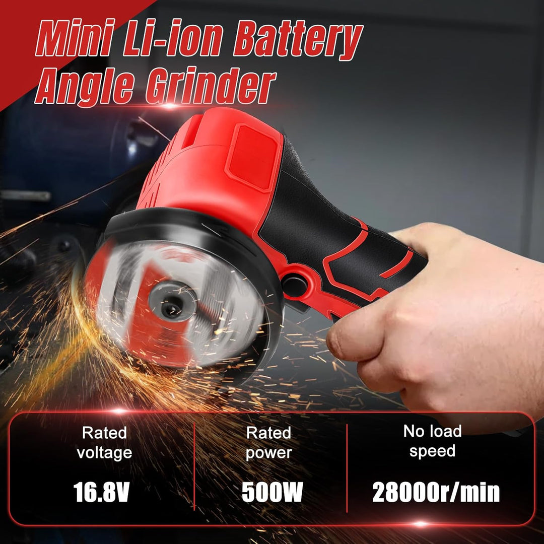 Akku Winkelschleifer, 16.8V Mini Winkelschleifer mit 2 x Batterien 2000mah, 76MM, 28000rpm, Mini Akk