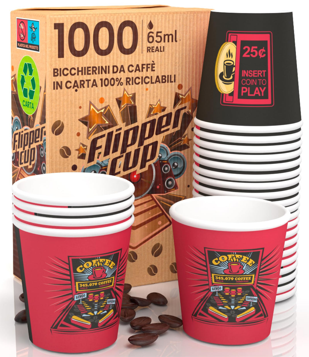 1000 Kaffeebecher aus Papier, 65 ml, FlipperCUP Umweltfreundliche &amp; biologisch abbaubare Einwegbeche