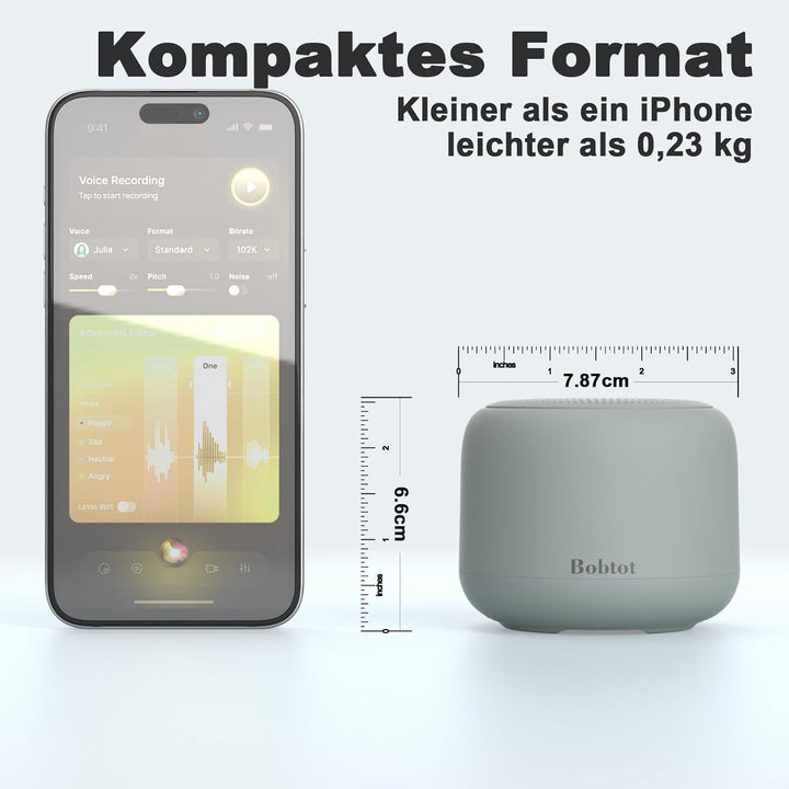 Bobtot Tragbarer Bluetooth-Lautsprecher, kabelloser wasserdichter Lautsprecher mit lautem Stereo-Sou