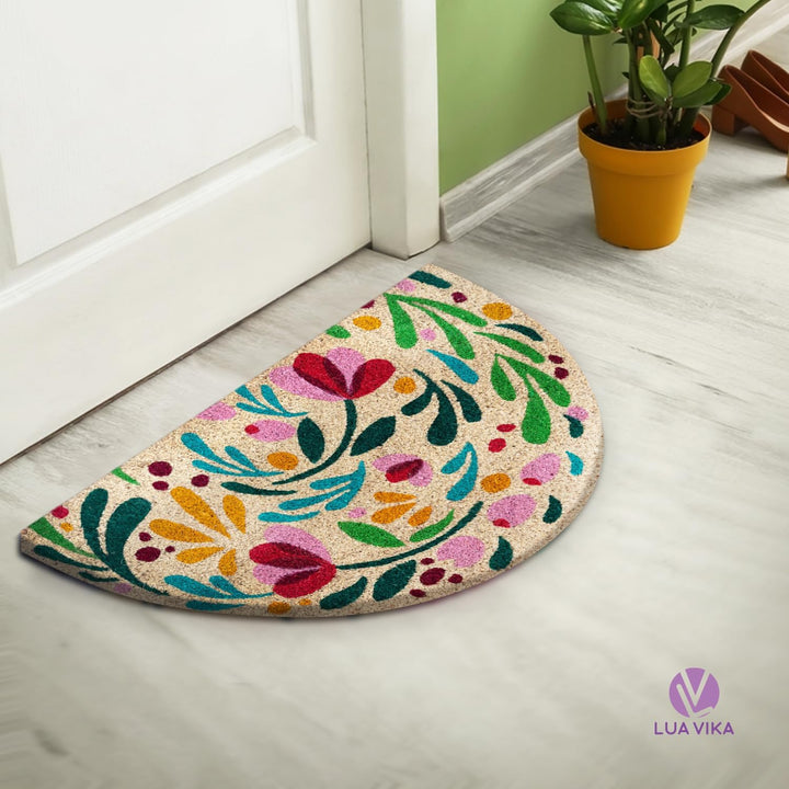 Fussmatte Kokos halbrund - Flora - 40x70 cm - Fussmatte Aussen und Innen - Fussmatten Haustür - Türm