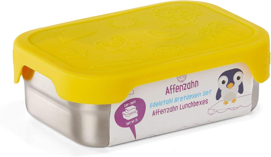 Affenzahn Edelstahl Brotdosen Set inkl. Snack-Box Silikon-Deckel BPA-frei Spülmaschinenfest Tiger, T