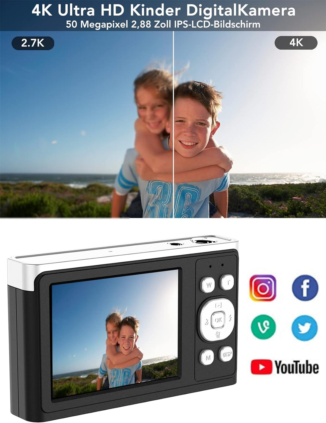 Y-YOPZI 4K Ultra HD Mini-Videokamera 50 MP 2, 88-Zoll-LCD-wiederaufladbare Studenten-Kompaktkamera m