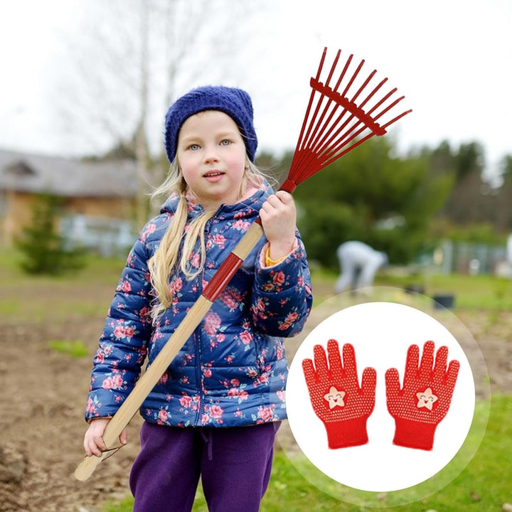 Rechen mit Holzgriff für Kinder, Rasenrechen für Blätter - Set mit Gartenrechen und Handschuhen,Mehr