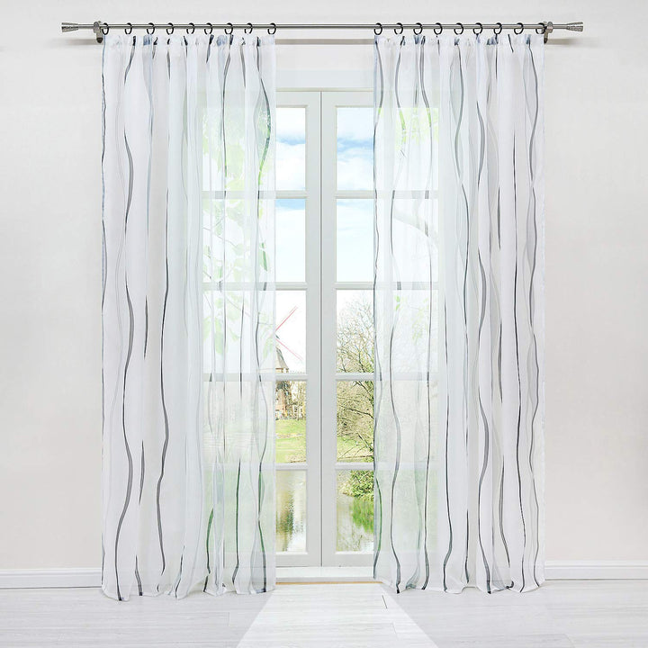 1er-Pack Voile Gardine Transparenter Vorhang mit Kräuselband Wellen Druck H/B 145/140 cm Weiss Silbe
