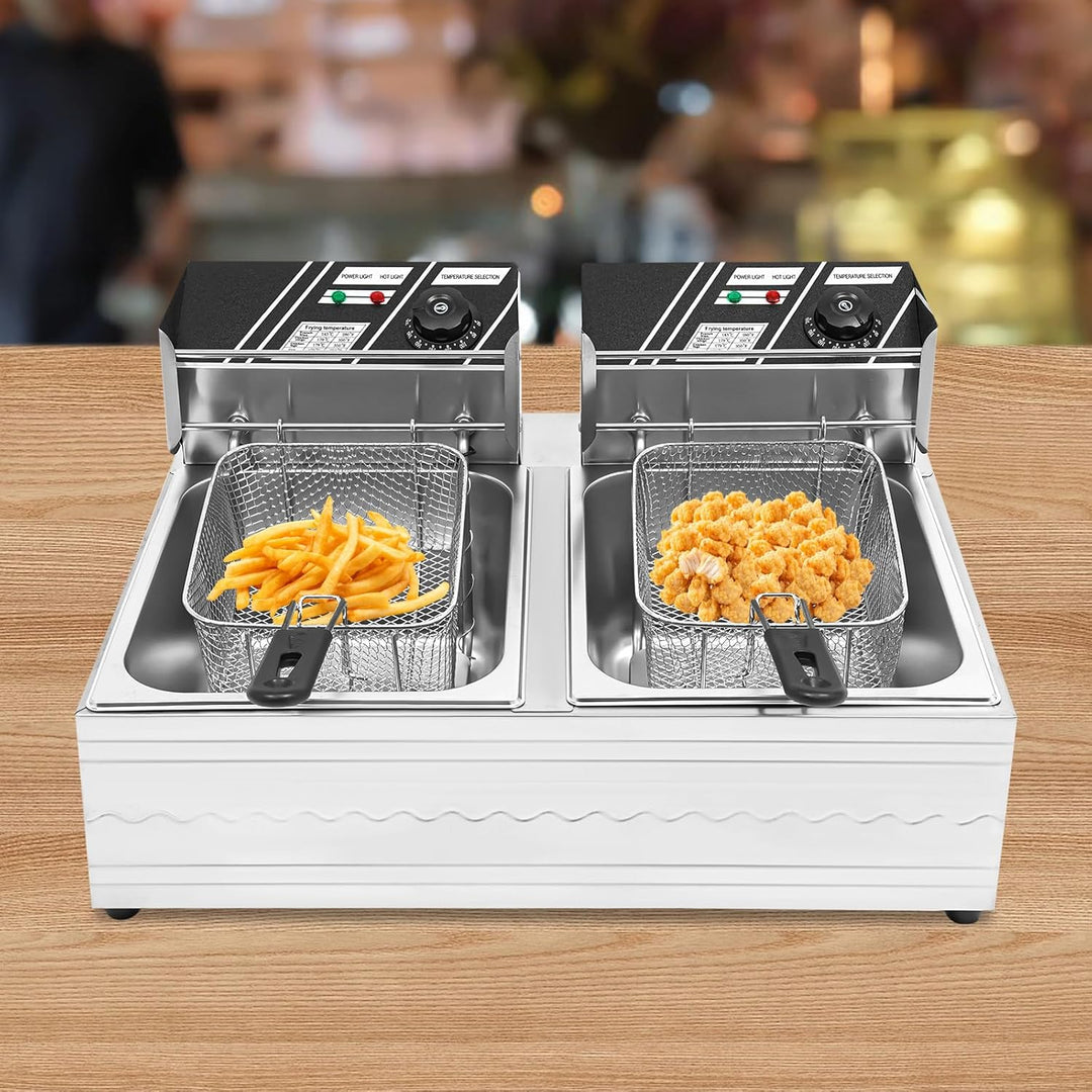 Fritteuse mit Öl, 2500 W 6L Kommerzielle Fritteuse mit Frittierkorb Schlackenabscheider Deckel, 60-2