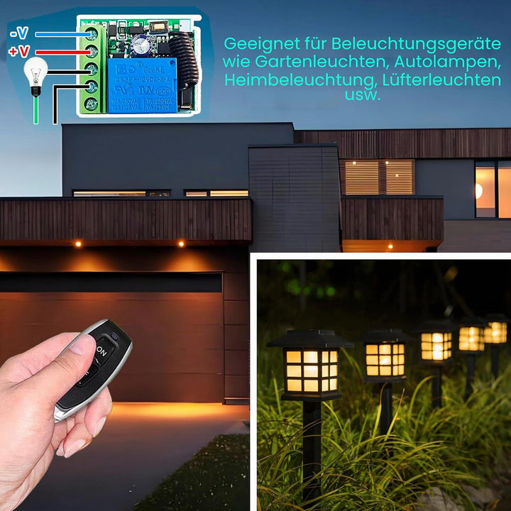 QIACHIP DC 12V Funkschalter mit Fernbedienung 433 MHz Funk Relais 1 Kanal Momentary Switch, Sender E