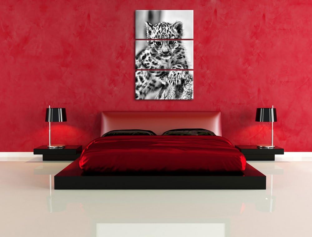 Pixxprint Monocrome, Leopardenjunges beim Klettern 3-Teiler Leinwandbild 120x80 Bild auf Leinwand