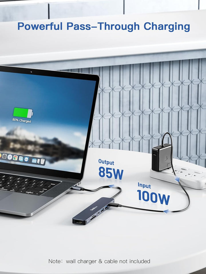 Dockteck 7-in-1-USB-C-Hub Adapter mit HDMI 4K, 2 USB-3.0-Ports, USB C auf SD/TF-Karte, PD-Ladegerät,