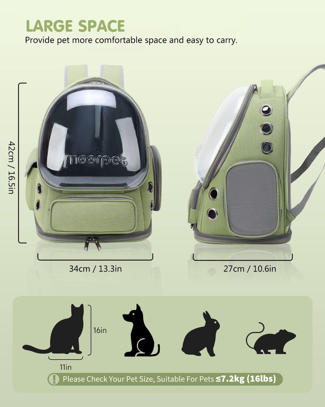 PETCUTE Haustier Rucksack,Tragbar Raumkapsel Hunde Katzen Rucksack mit Herausnehmbarer Matte,Atmungs