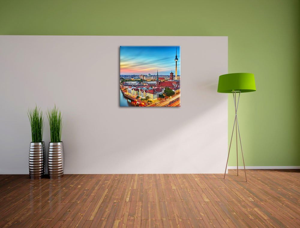 Berlin City Panorama, Format: 70x70 auf Leinwand, XXL riesige Bilder fertig gerahmt mit Keilrahmen,