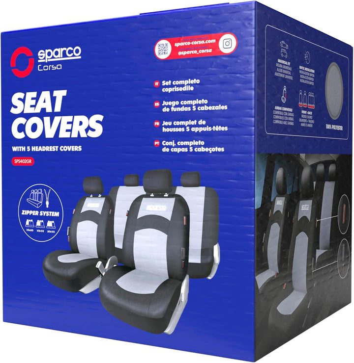 SPARCO SPCS402GR Schonbezüge-Kompletteset von 5 Kopfstützen, Schwarz/Grau 402 INTL GRAU, 402 INTL GR