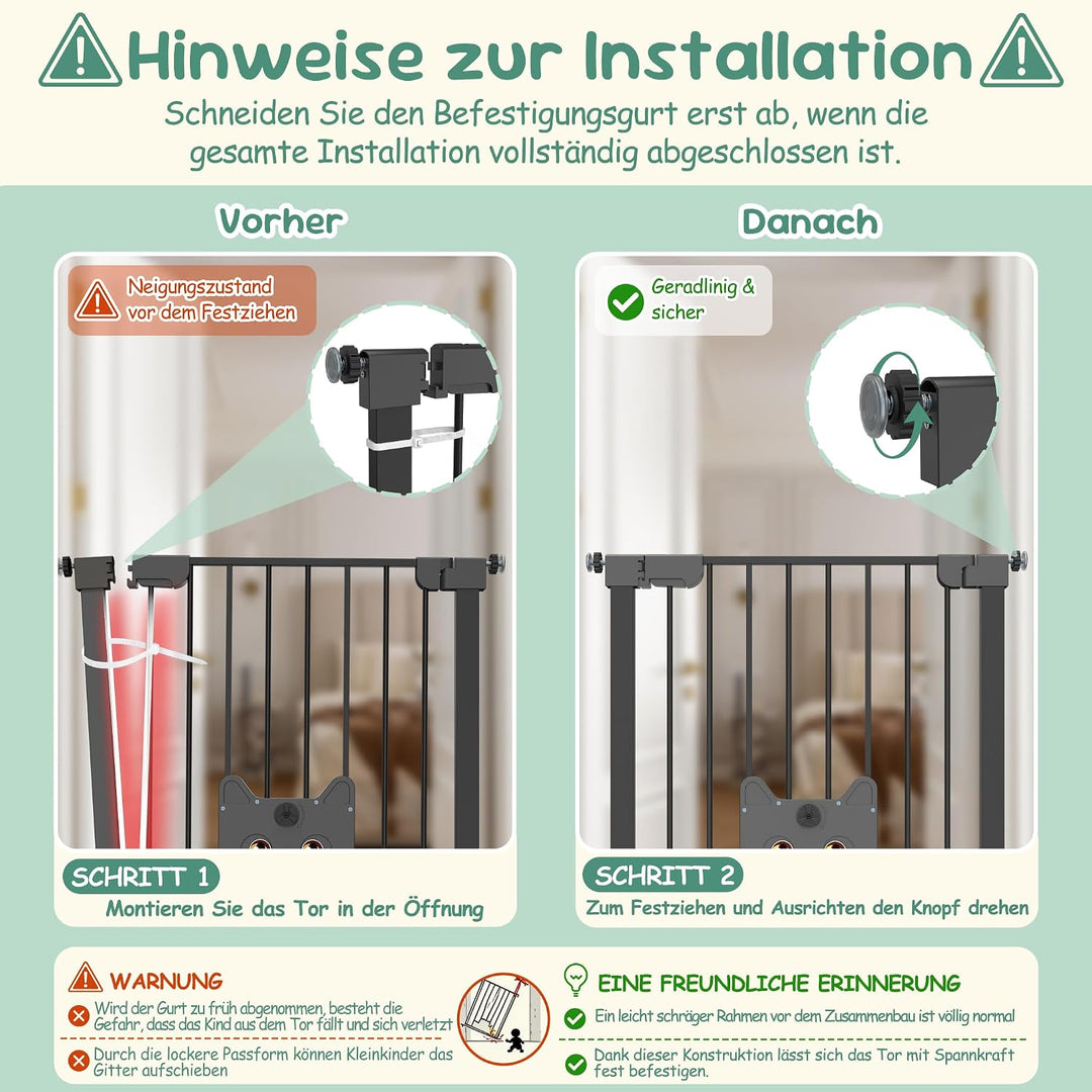 Türschutzgitter mit Katzenklappe ohne Bohre Absperrgitter Treppengitter Klemmgitter Schwarz 75–85cm