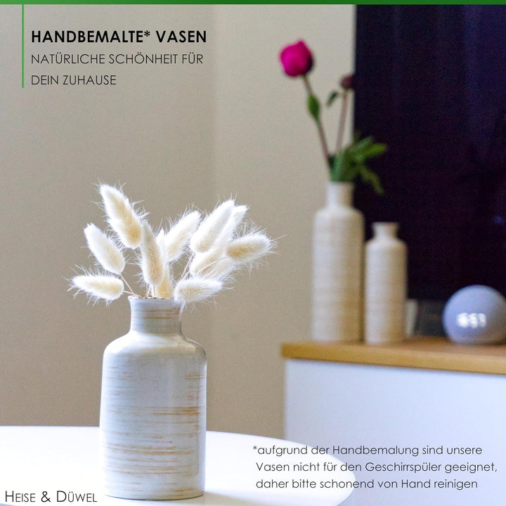 Heise &amp; Düwel | 3er Vasen Set | Rustikaler Stil | Boho Vase Beige | Blumenvase Modern | Kleine Vasen