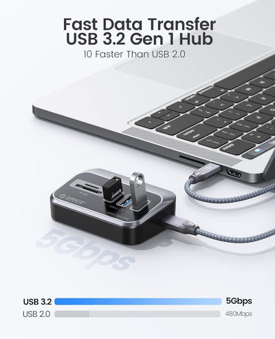 ORICO USB C Hub, Tpy C Splitter mit 3 USB 3.2 Gen 1 Data Port und SD/TF Kartenleser, 5 Gbps USB Vert