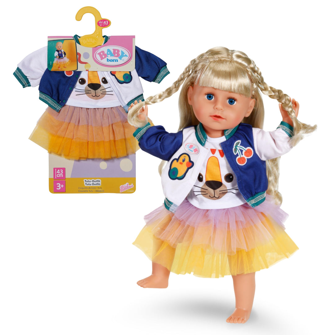 BABY Born Tutu-Outfit - Mit Buntem Tutu-Rock, T-Shirt &amp; Jacke im College-Stil - Hochwertiges Puppenz