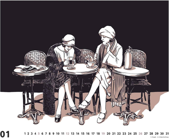 DUMONT - Berlin: Die Goldenen Zwanziger 2025 Wandkalender, 60x50cm, Kunstkalender mit Zeichnungen vo