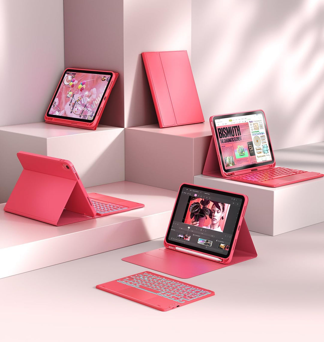 CHESONA Hülle mit Tastatur für iPad 10 Generation/11 Generation A16 2025, 7 Farben Beleuchtung, Mult