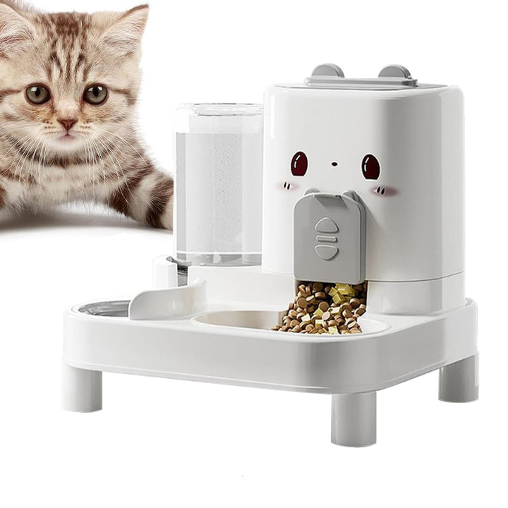 Wasserspender Futterspender für Katze und Hund, 2-In-1 Automatischer Trockenfutterspender, Automátic