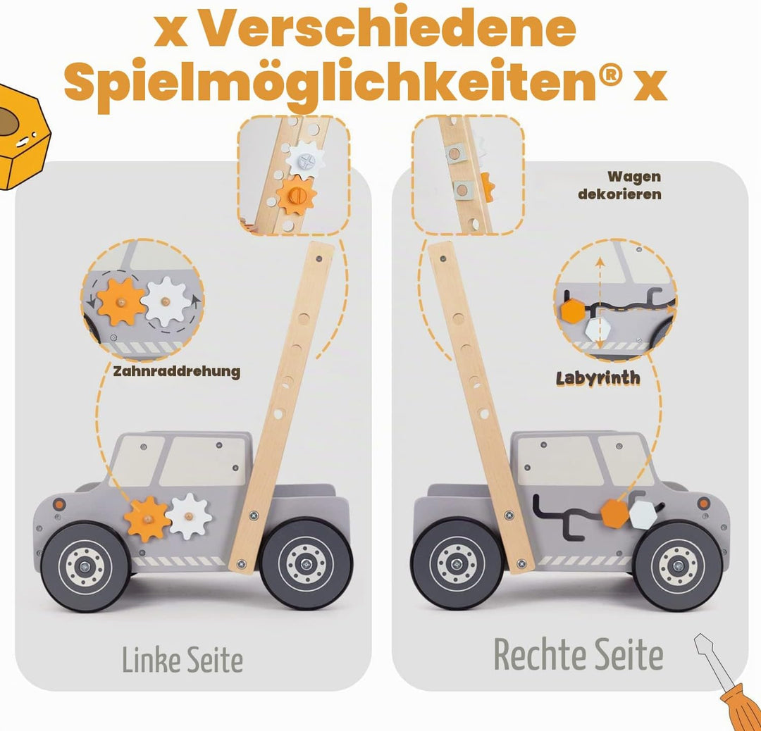 Labebe Lauflernwagen holz, Werkzeugbank für Kleinkinder, hölzerne Lauflernhilfe für Jungen und Mädch