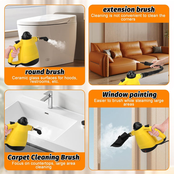 Dampfreiniger, Dampfreiniger Handgerät 1050W für zuhause, 450ml Wassertank, 3,5 Bar Dampfdruck, 8 Zu
