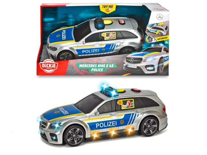 Dickie Toys Mercedes-AMG E43 Polizeiauto, Polizei, motor. Spielzeugauto, Heckklappe öffnet per Knopf