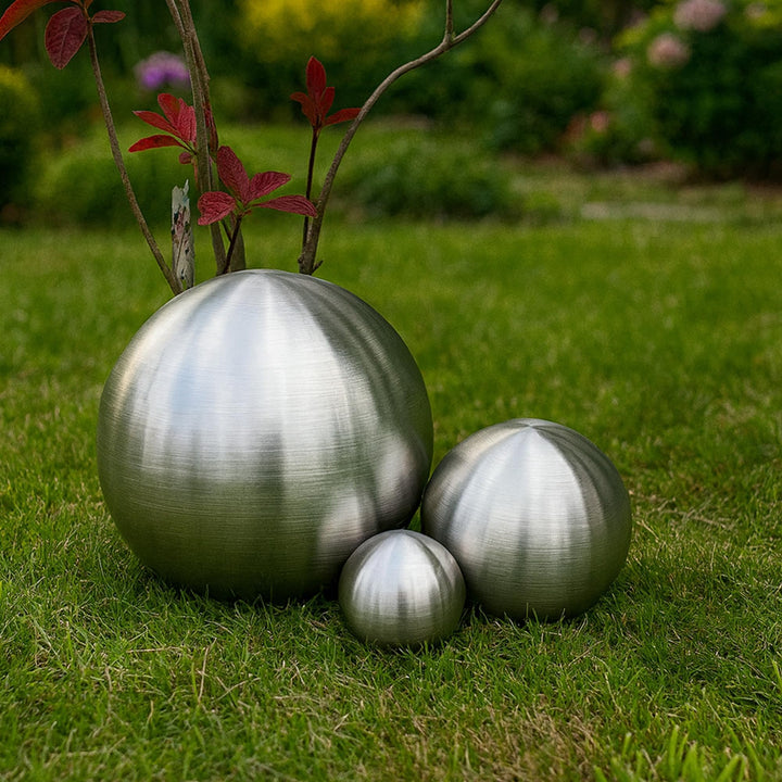 Köhko 3er Edelstahlkugeln-Set-06 Ø 9-15-24 cm Dekokugel aus gebürstet-matten Edelstahl, Ø 9-15-24 CM