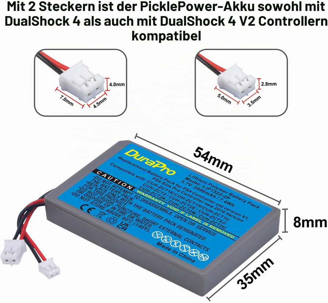 DuraPro 2X 2000mAh Battery Akku kompatibel mit Sony PS4 Slim / PS4 Pro PS4 LIP1522 KCR1410 Dualshock