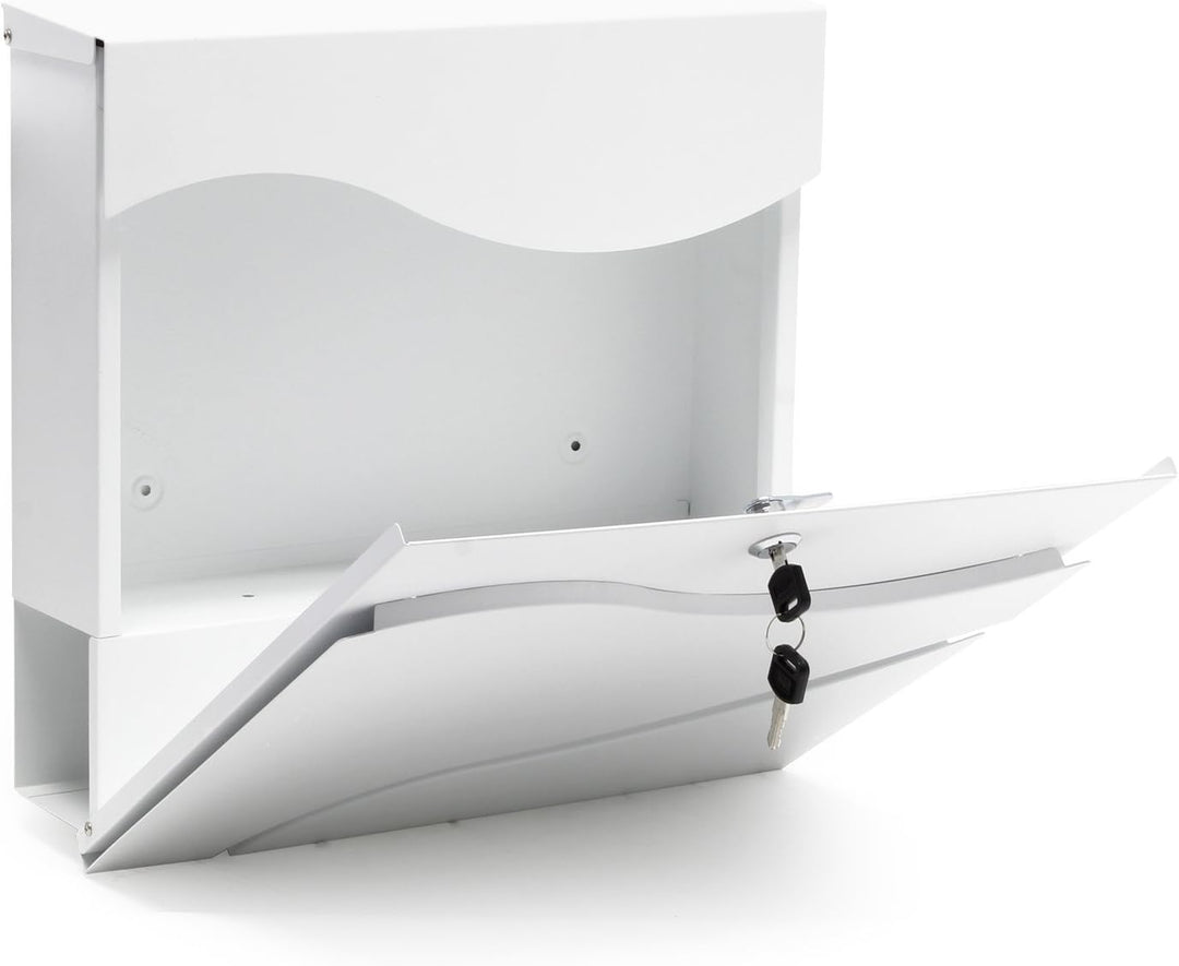 Wiltec Designer Briefkasten V28 weiss 370 x 105 x 370 mm, Wandbriefkasten mit Schloss, Sichtfenstern