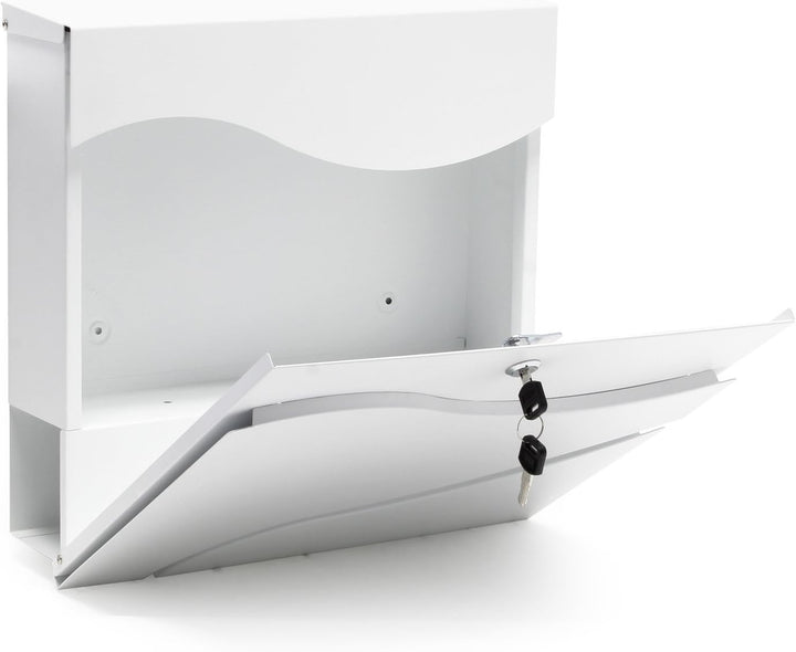 Wiltec Designer Briefkasten V28 weiss 370 x 105 x 370 mm, Wandbriefkasten mit Schloss, Sichtfenstern