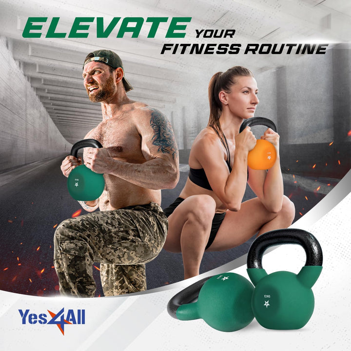 Yes4All 2-20 kg Cast Iron Kettlebell with Neoprene Coating, Multicoloured Kettlebells, Swing Dumbbel