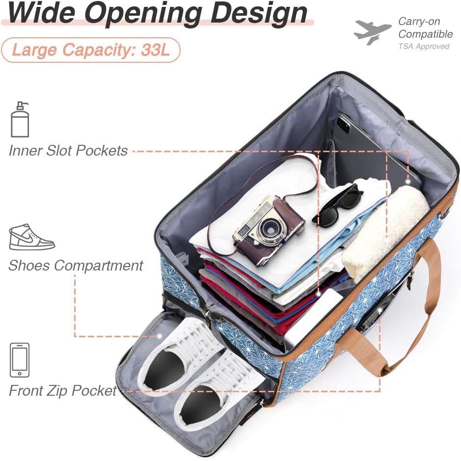 Lekesky Kleine Reisetasche Weekender Damen, Sporttasche mit Schuhfach, Grosses Öffnungsdesign, 33L f